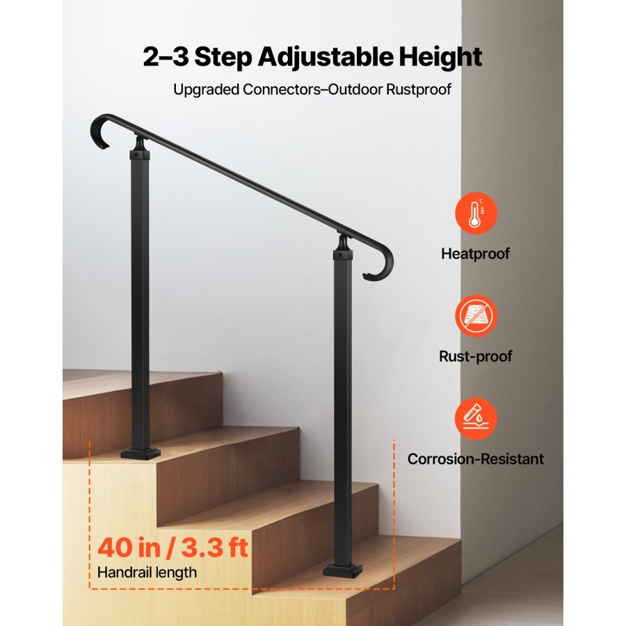 VEVOR 3 Step Outdoor Handrail – 2-3 Step Adjustable, 220 lbs