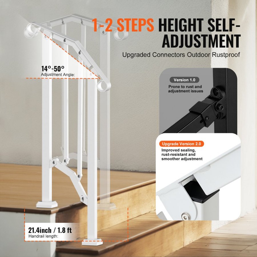 VEVOR Handrails for Outdoor Steps – 220 Lbs, 1-2 Step Kit