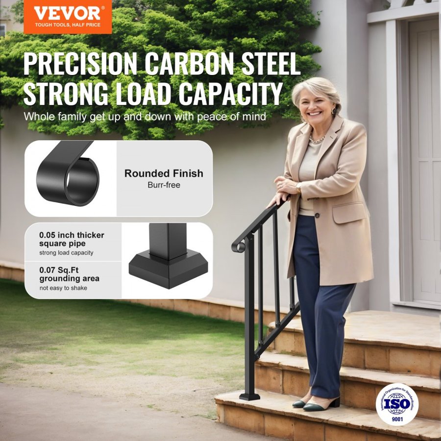 VEVOR Outdoor Step Handrails – 2-3 Step Black Retro Arch