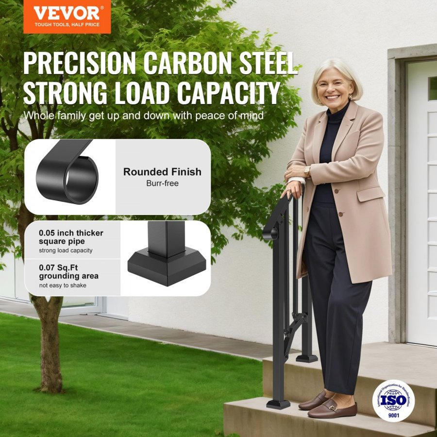 VEVOR Handrail Kit for Outdoor Steps – 220 Lbs, 1-2 Step