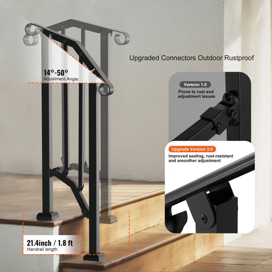 VEVOR Handrail Kit for Outdoor Steps – 220 Lbs, 1-2 Step