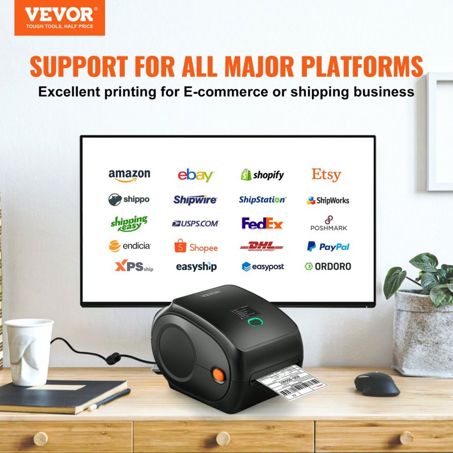 VEVOR Thermal Label Printer, 300DPI for 4x6 Mailing Packages, Wireless Bluetooth & Automatic Label Recognition, Support Windows/MacOS/Linux/Android/IOS, Compatible with Amazon, eBay, Etsy,etc