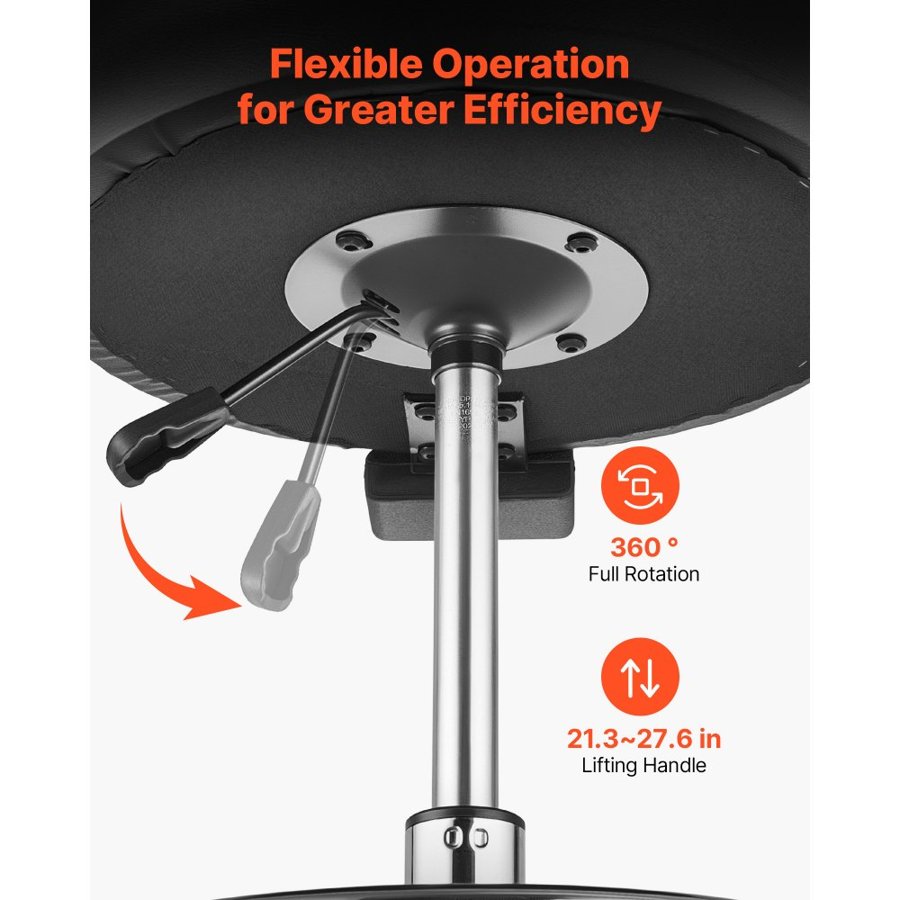 VEVOR Rolling Stool with Back Support, 226.8kg Weight Capacity, Height Adjustable, Thick Cushion Ergonomic PU Leather Seat, 360° Swivel Round Rolling Stool Chair for Dental, Salon, Clinic, Black