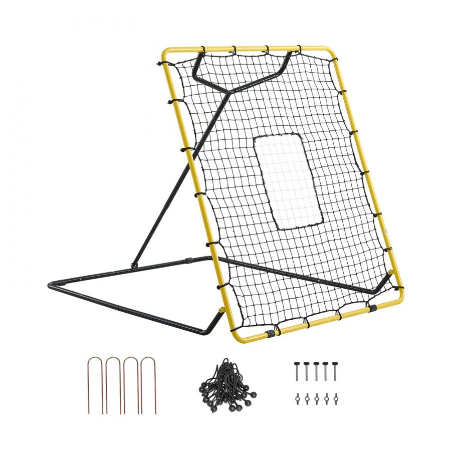 VEVOR Baseball Softball Rebounder Net 1230 x 1393 mm Pitch Back Trainer, 4 Adjustable Angles with Strike Zone Target, Steel Frame, Bounce Back Net for Pitching & Fielding Training, Return Practice