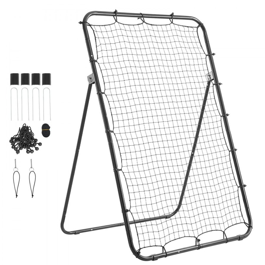 VEVOR Baseball Softball Rebounder Net 1210 x 1730 mm Pitch Back Trainer, 5 Adjustable Angles with Strike Zone Target, Steel Frame, Bounce Back Net for Pitching & Fielding Training, Return Practice