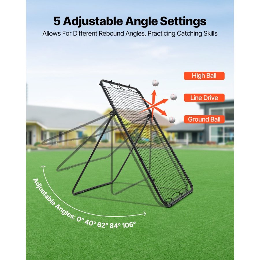 VEVOR Baseball Softball Rebounder Net 1210 x 1730 mm Pitch Back Trainer, 5 Adjustable Angles with Strike Zone Target, Steel Frame, Bounce Back Net for Pitching & Fielding Training, Return Practice