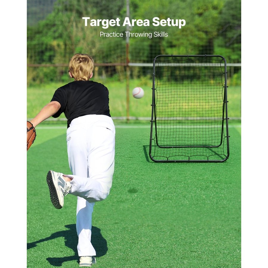 VEVOR Baseball Softball Rebounder Net 1210 x 1730 mm Pitch Back Trainer, 5 Adjustable Angles with Strike Zone Target, Steel Frame, Bounce Back Net for Pitching & Fielding Training, Return Practice