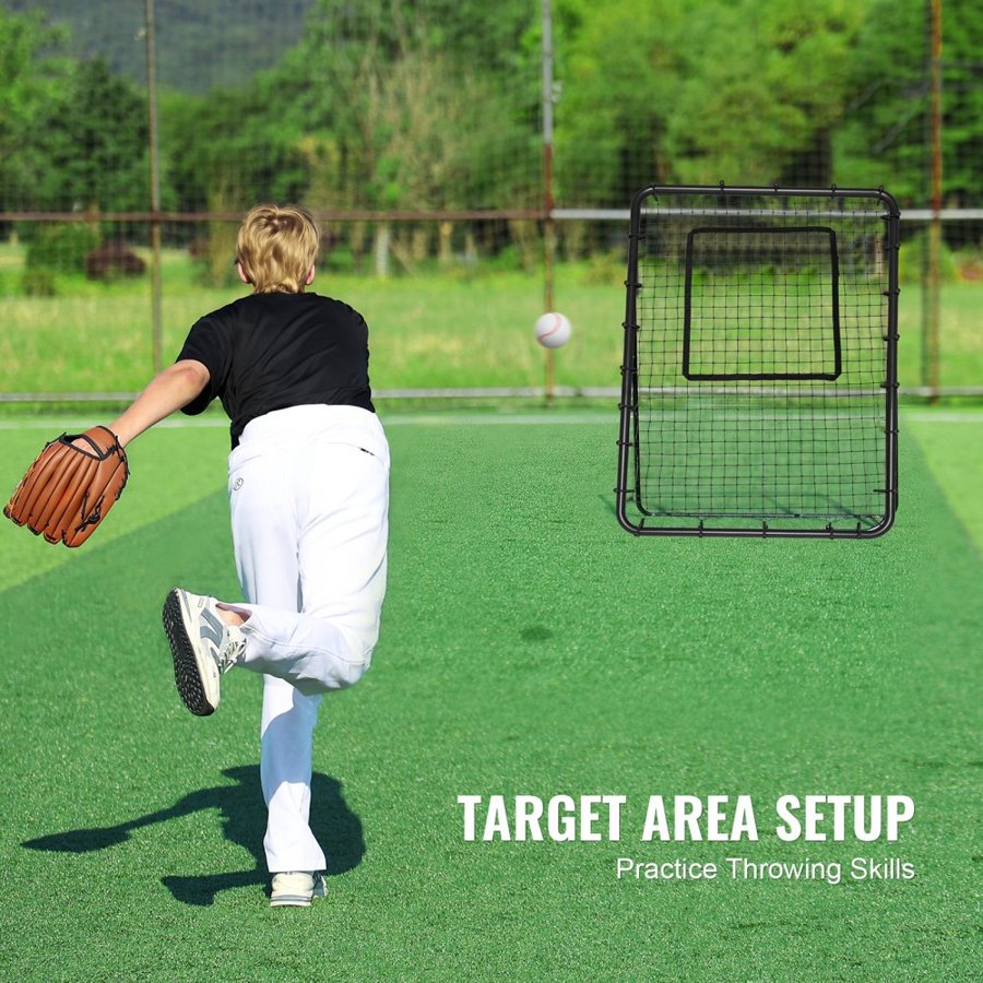 VEVOR Baseball And Softball Rebounder Net, 4 x 6 Feet PitchBack Baseball Nest for Pitching and Fielding Training, Pitch Return Trainer Rebound Net with Pitching Target, 4 Adjustable Angles