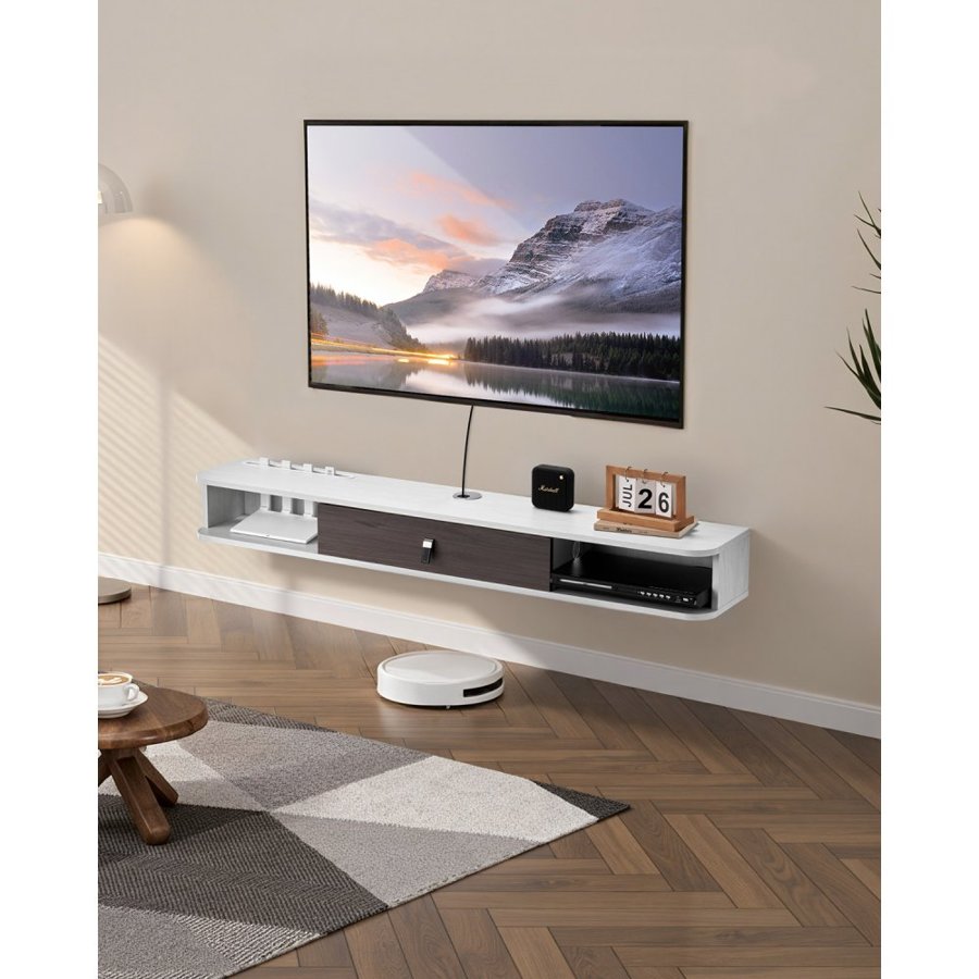 VEVOR Floating TV Stand, 55 in Wall Mount Entertainment Center with Cable Hole, Modern Floating TV Shelf with Storage Cabinet, Particle Board Console for DVD Player, Cable Box, Game Console, White