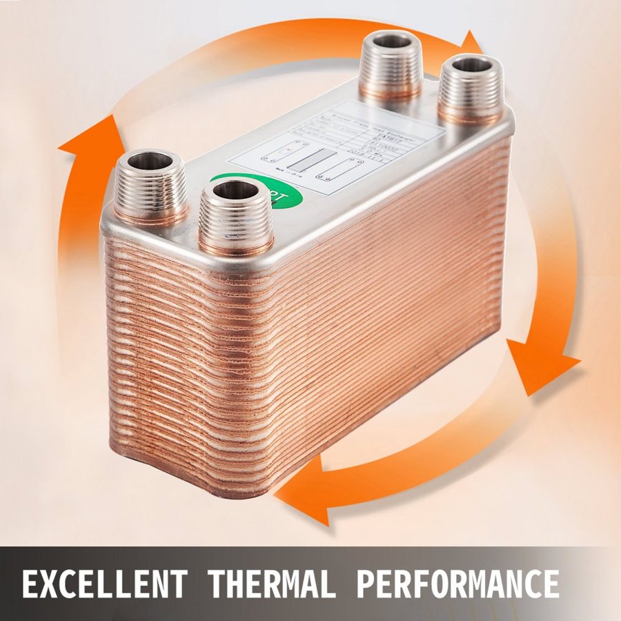 VEVOR Heat Exchanger 3/4” MNPT Ports Brazed Plate Heat Exchanger 40 Plate heat exchanger plate exchanger Stainless Steel 316L Flat Plate Heat Exchanger Plate Chiller Wort for Hydronic Heating