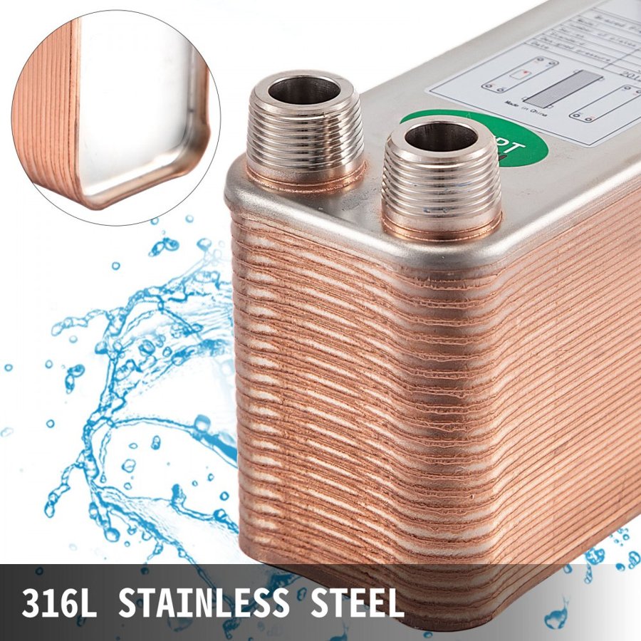 VEVOR Heat Exchanger 3/4” MNPT Ports Brazed Plate Heat Exchanger 40 Plate heat exchanger plate exchanger Stainless Steel 316L Flat Plate Heat Exchanger Plate Chiller Wort for Hydronic Heating