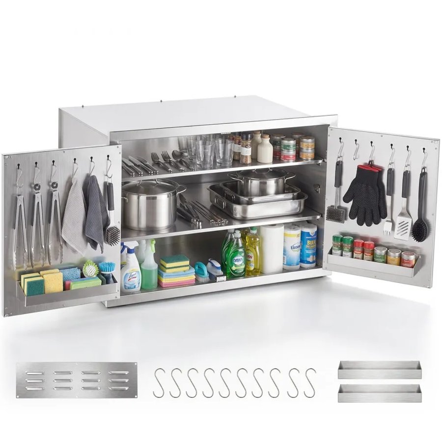 VEVOR Outdoor Kitchen Cabinet, 76 x 52 x 52 cm (WxHxD), 3-Tier Shelves, for BBQ Island Storage, Patio Bars and Grill Station, with Handle, Built-In BBQ Island Drawers Organize Cookware Accessories