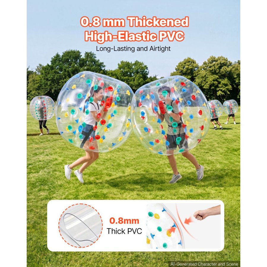 VEVOR 2-Pack Inflatable Bumper Balls 1.2m Human Bubble Teens Transparent, for Backyard, Camping, Picnic, Park, Lawn, and Outdoor Team Gameplay, Thickened PVC Material, Sumo Hamster Ball with Handle