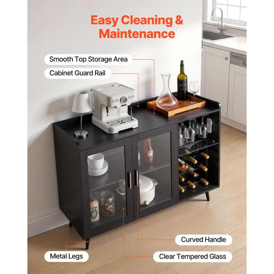 VEVOR Bar Cabinet with Wine Rack – 9-Bottle, LED, 47.2"