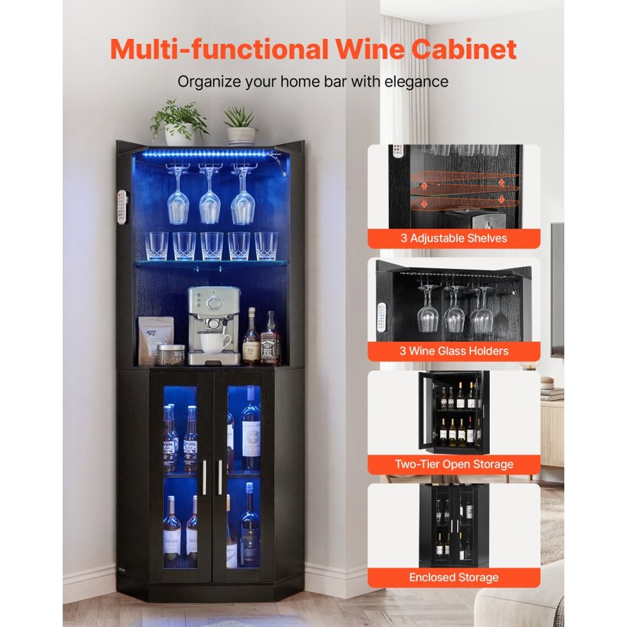 VEVOR Corner Wine Bar Cabinet – 66.9" Tall, 78 Pounds