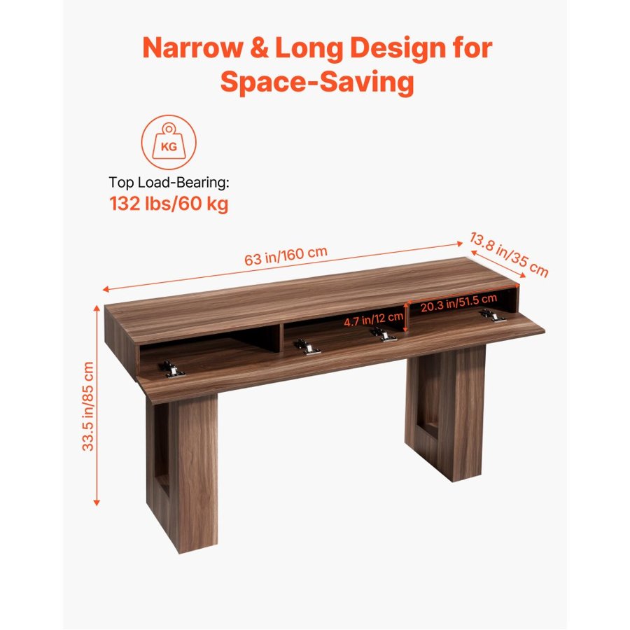 VEVOR 63 inch Console Table – 63x13.8x33.5", 0.6" Top