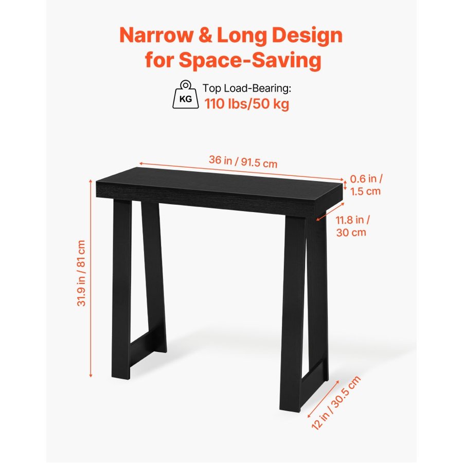 VEVOR 36 in Wide Console Table – 36" × 12", Black Sofa Table