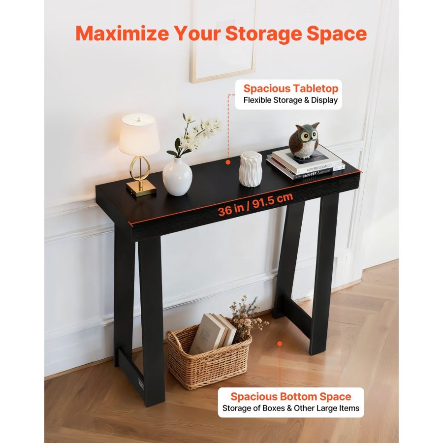 VEVOR 36 in Wide Console Table – 36" × 12", Black Sofa Table