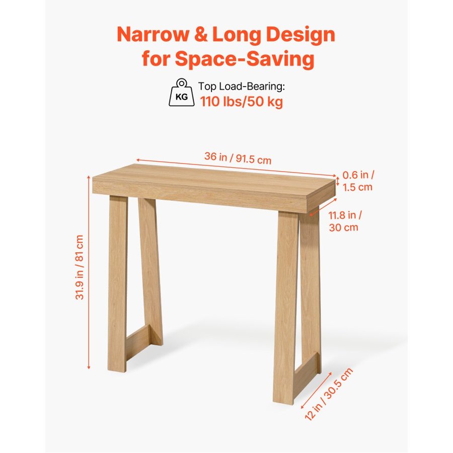VEVOR 91.5 cm Console Table, Modern Desk Behind the Couch, Wooden Rectangle Entrance Desk, Narrow Long Sofa Table Accent Stand, Ideal for Hallway, Bedroom, Living Room, Foyer, Easy Assembly, Burlywood
