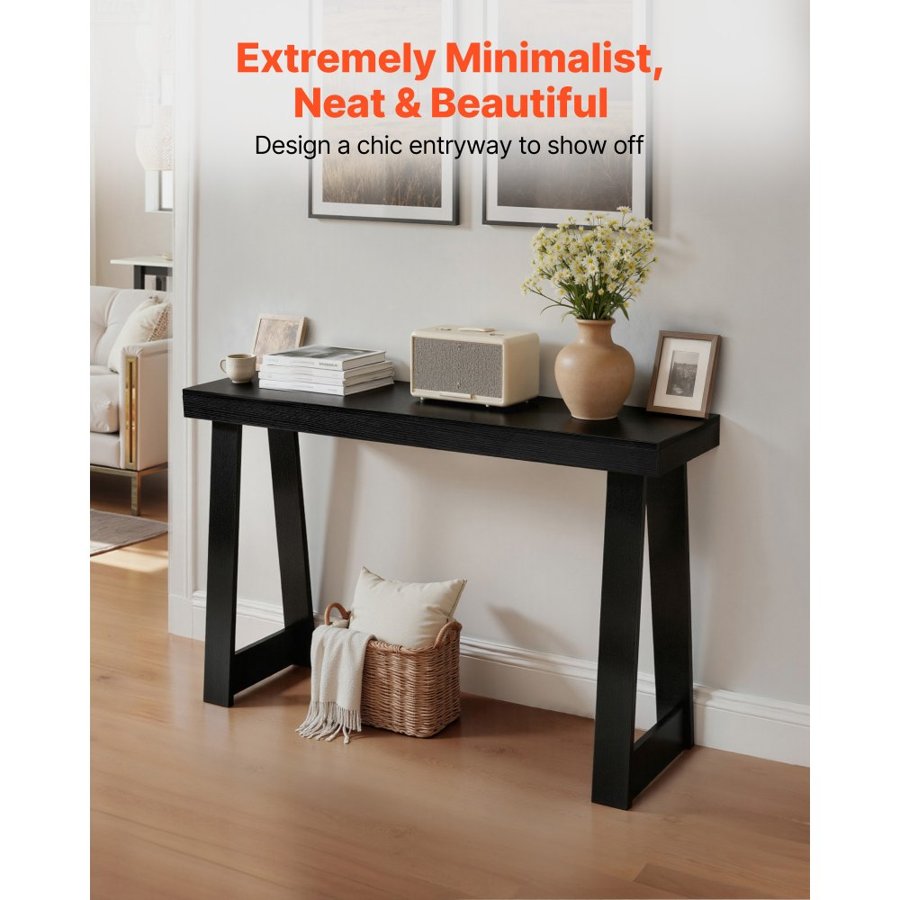 VEVOR 118 cm Console Table, Modern Desk Behind the Couch, Wooden Rectangle Entrance Desk, Narrow Long Sofa Table Accent Stand for Hallway, Bedroom, Living Room, Foyer, Easy Assembly, Black