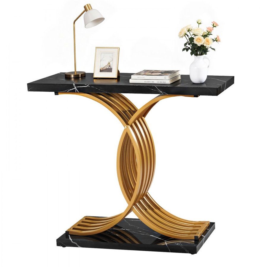 VEVOR Black Gold Console Table – 39.4 × 11.8 × 31.9 in.