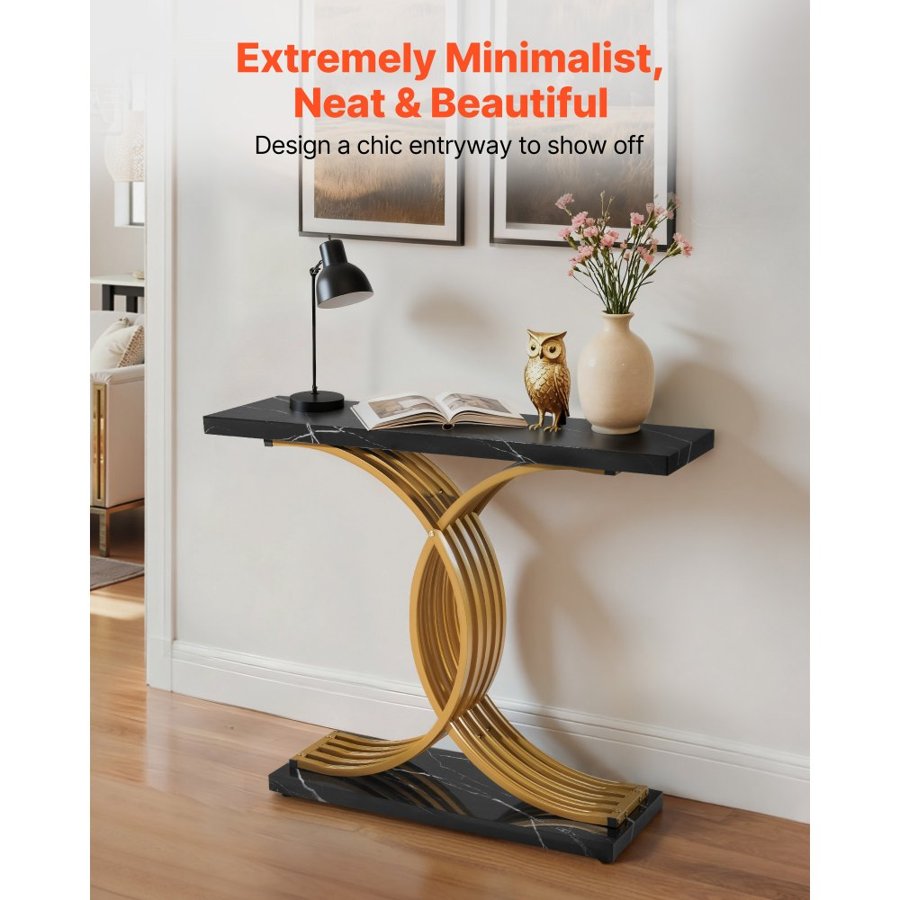 VEVOR Black Gold Console Table – 39.4 × 11.8 × 31.9 in.