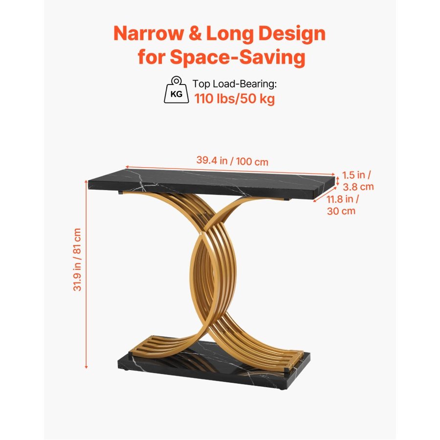 VEVOR Black Gold Console Table – 39.4 × 11.8 × 31.9 in.