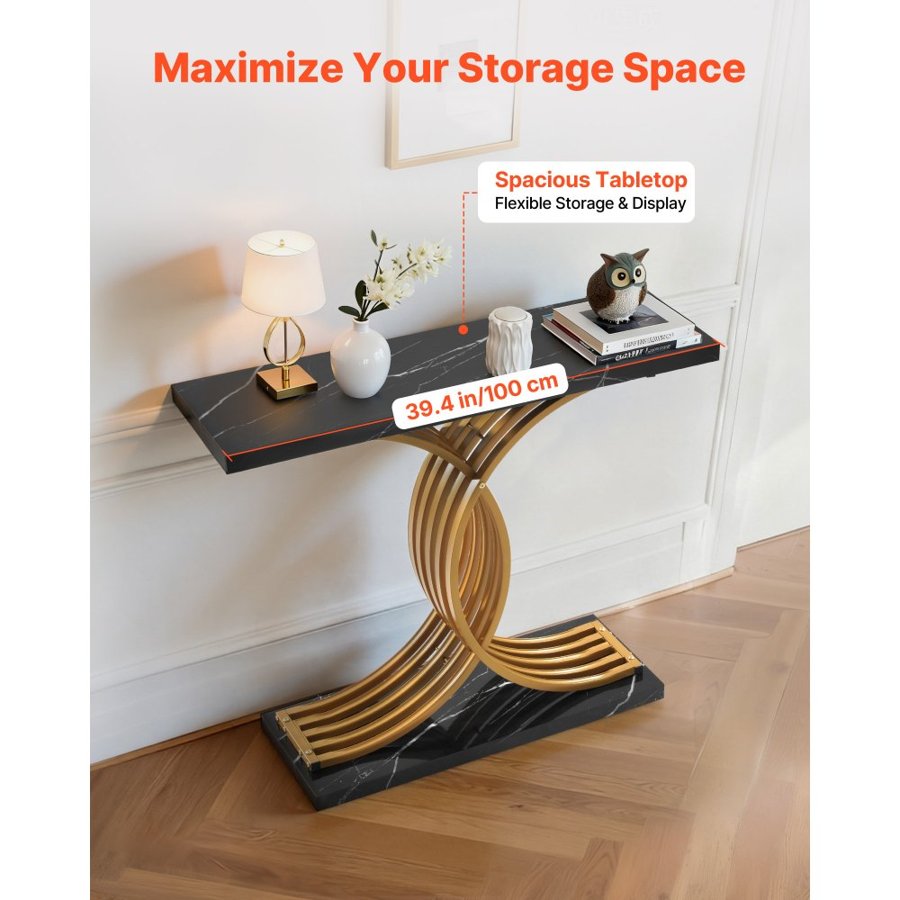 VEVOR Black Gold Console Table – 39.4 × 11.8 × 31.9 in.