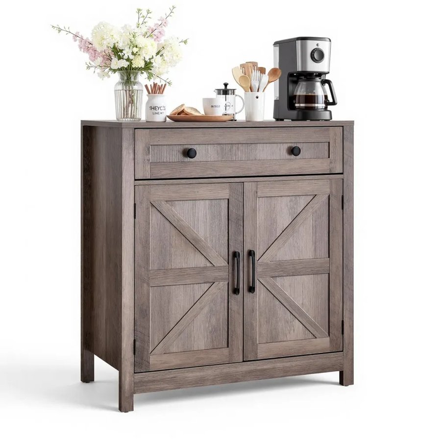 VEVOR Farmhouse Coffee Bar Cabinet – 2 Doors, 75x37.5x80 cm