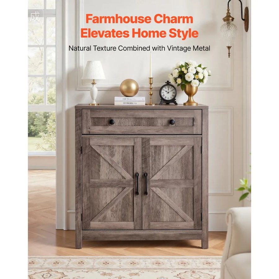 VEVOR Farmhouse Coffee Bar Cabinet – 2 Doors, 75x37.5x80 cm