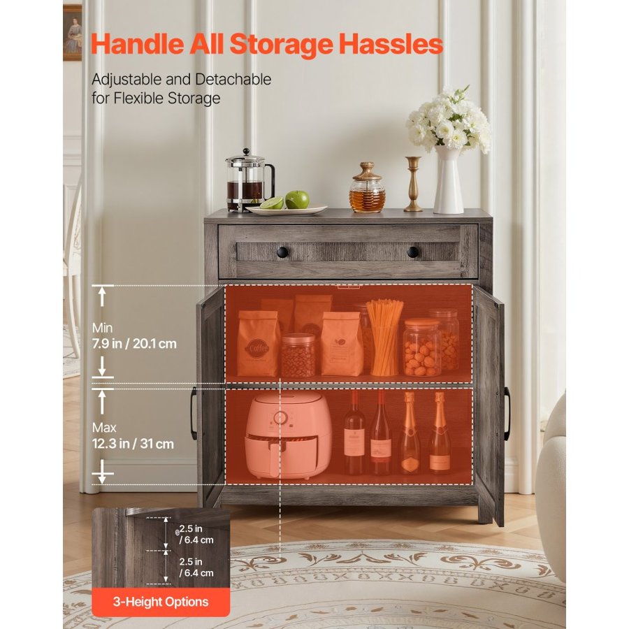 VEVOR Farmhouse Coffee Bar Cabinet – 2 Doors, 75x37.5x80 cm