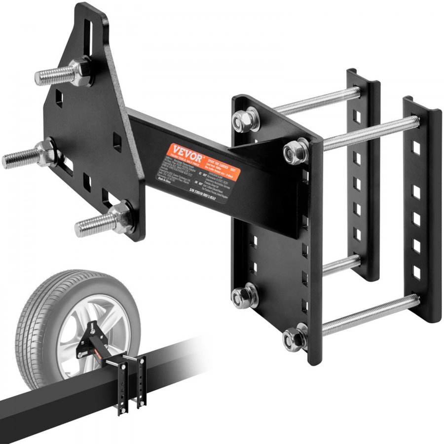 VEVOR Spare Tire Carrier, Trailer Spare Tire Mount, 72.6 kg Capacity, Utility Trailer Accessories Fits Most 4 & 5 & 6 & 8 Lugs Wheels on 10.2 cm, 10.8 cm, 11.4 cm, 12.1 cm, 12.7 cm, 14 cm, 15.2 cm, 16.5 cm Bolt Patterns