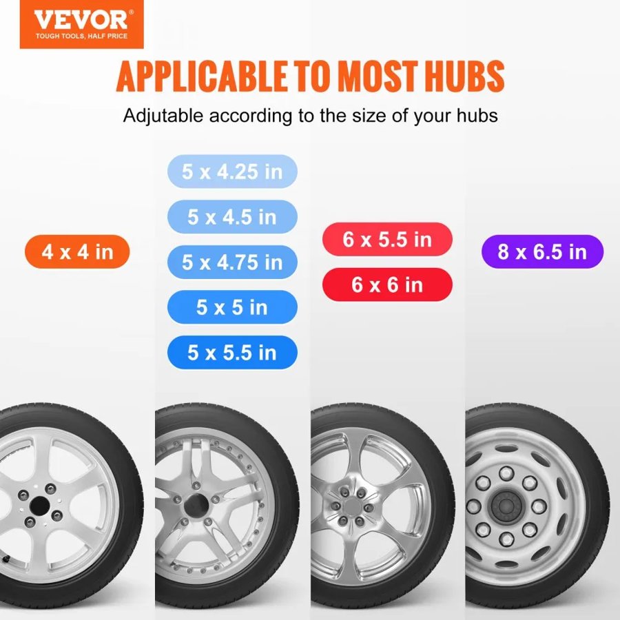 VEVOR Spare Tire Carrier, Trailer Spare Tire Mount, 72.6 kg Capacity, Utility Trailer Accessories Fits Most 4 & 5 & 6 & 8 Lugs Wheels on 10.2 cm, 10.8 cm, 11.4 cm, 12.1 cm, 12.7 cm, 14 cm, 15.2 cm, 16.5 cm Bolt Patterns