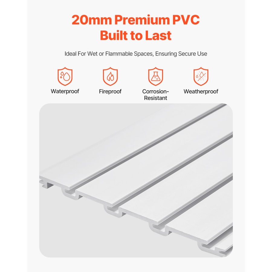 VEVOR Slat Wall Paneling, 4 x 4 ft, PVC Garage Slatwall with Modular Design, White Slat Wall Easy-to-Install Adjustable Slatwall Panel with Coupling Structure & DIY Cutting, Fits for Storage & Display