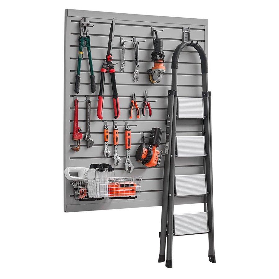 VEVOR Slat Wall Paneling, 4 x 4 ft, PVC Garage Slatwall with Modular Design, Grey Slat Wall Easy-to-Install Adjustable Slatwall Panel with Coupling Structure & DIY Cutting, Fits for Storage & Display