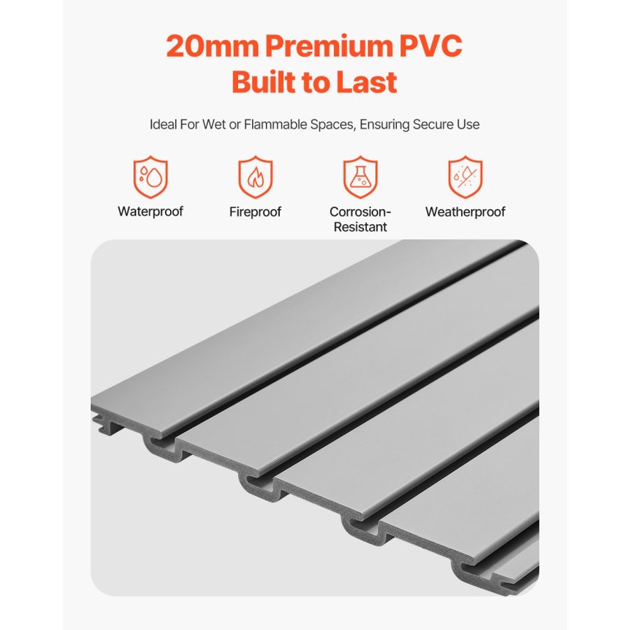 VEVOR Slat Wall Paneling, 4 x 4 ft, PVC Garage Slatwall with Modular Design, Grey Slat Wall Easy-to-Install Adjustable Slatwall Panel with Coupling Structure & DIY Cutting, Fits for Storage & Display