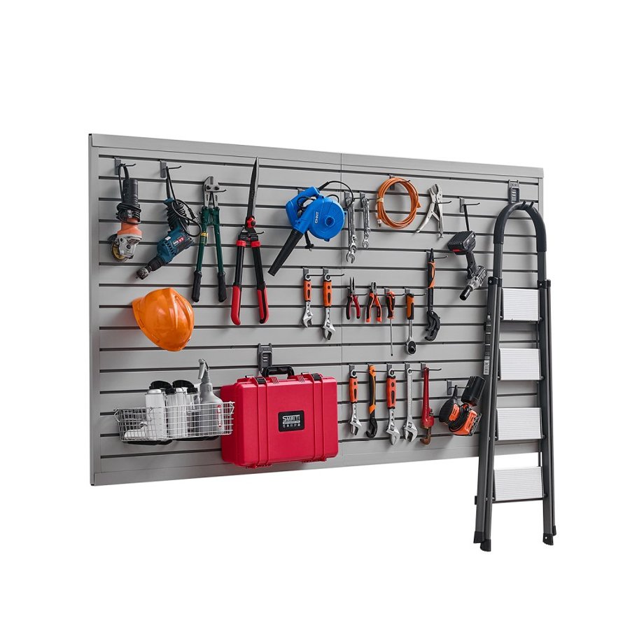 VEVOR Slat Wall Paneling, 8 x 4 ft, PVC Garage Slatwall with Accessories, Grey Slat Wall Easy-to-Install Adjustable Slatwall Panel with Coupling Structure & DIY Cutting, Fits for Storage & Display