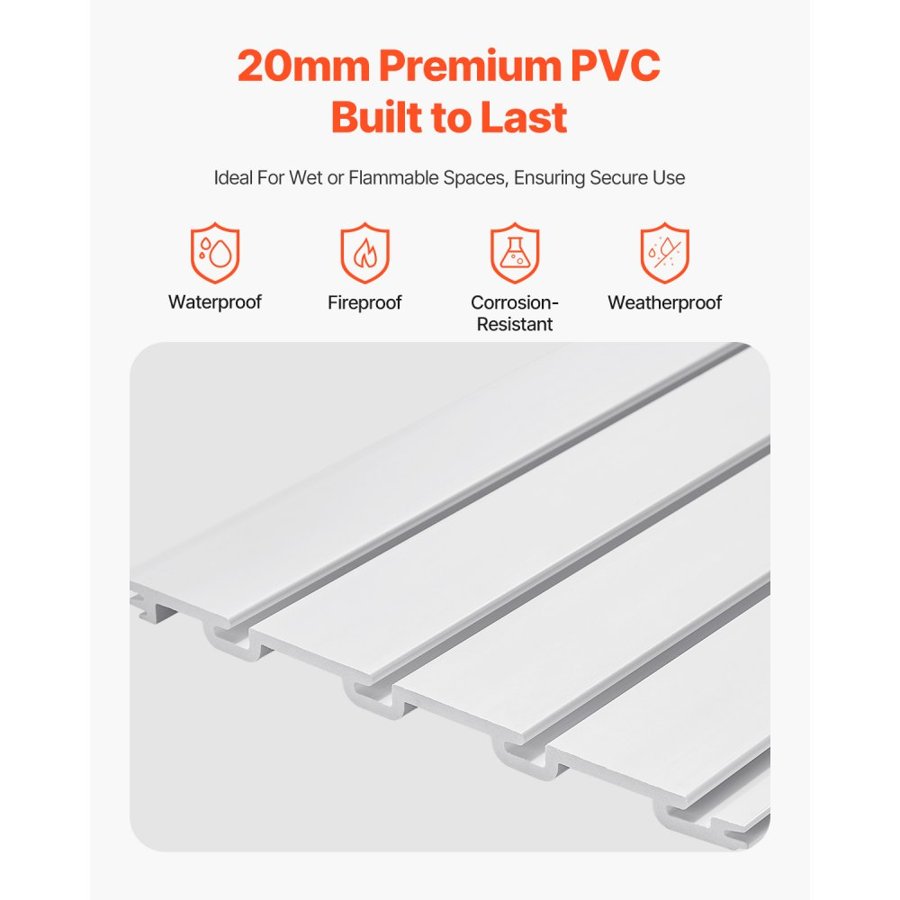 VEVOR Slat Wall Paneling, 8 x 4 ft, PVC Garage Slatwall with Accessories, White Slat Wall Easy-to-Install Adjustable Slatwall Panel with Coupling Structure & DIY Cutting, Fits for Storage & Display