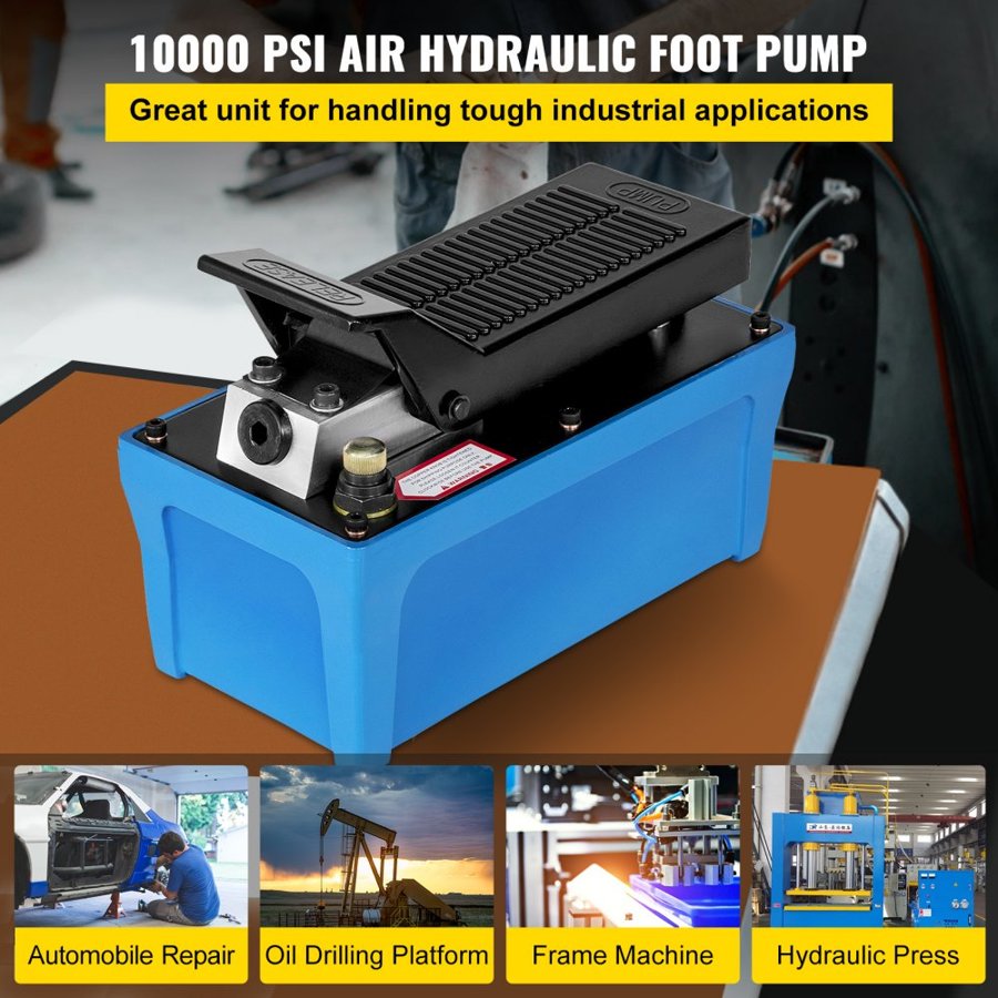 VEVOR Air Hydraulic Pump Power Pack Unit 10,000 PSI 1687.8 cm³ Cap Heavy-duty All Metal Construction Air Hydraulic Foot Pump