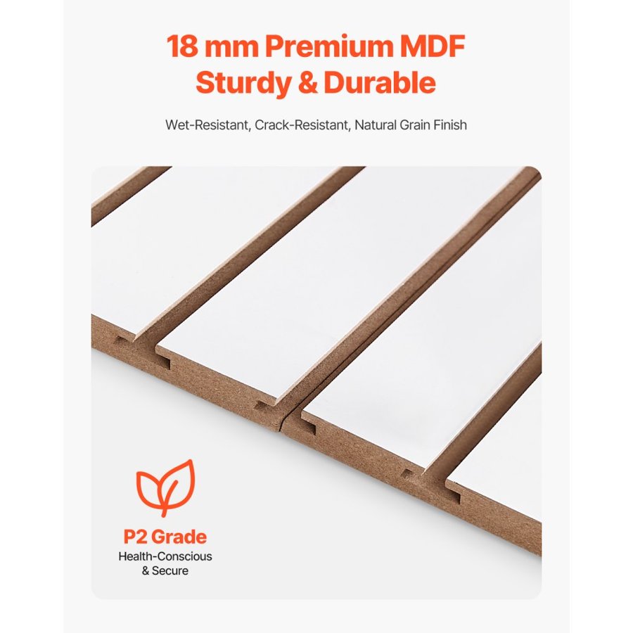 VEVOR Slat Wall Paneling, 4 x 4 ft, MDF Garage Slatwall with Modular Design, White Slat Wall Easy-to-Install Adjustable Slatwall Panel with Coupling Structure & DIY Cutting, Fits for Storage & Display