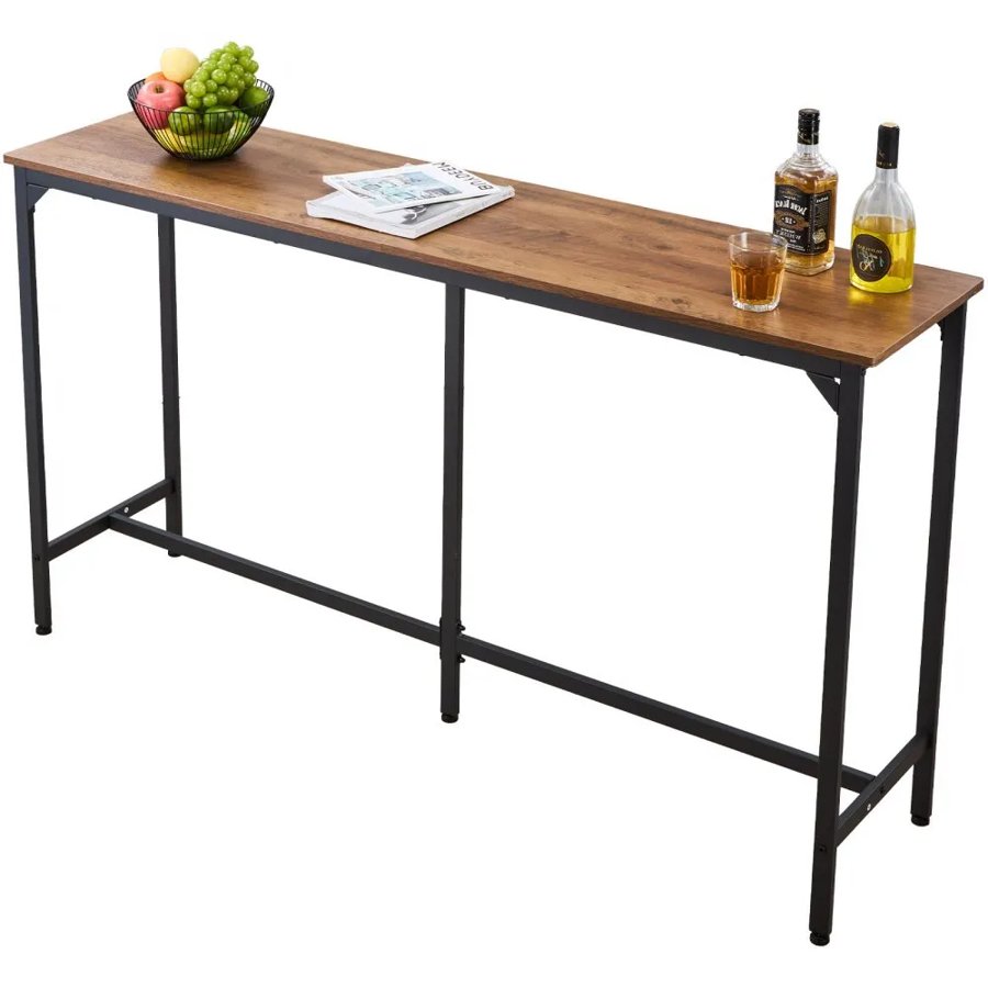 VEVOR Bar Table, 1PCS 1600.2mm Kitchen Bar Table, Tall Dining Tables with Rounded Edge, Rectangular High Top Kitchen Tables for Balcony, Living Room, Light Brown, Black, Extended Horizontal Design