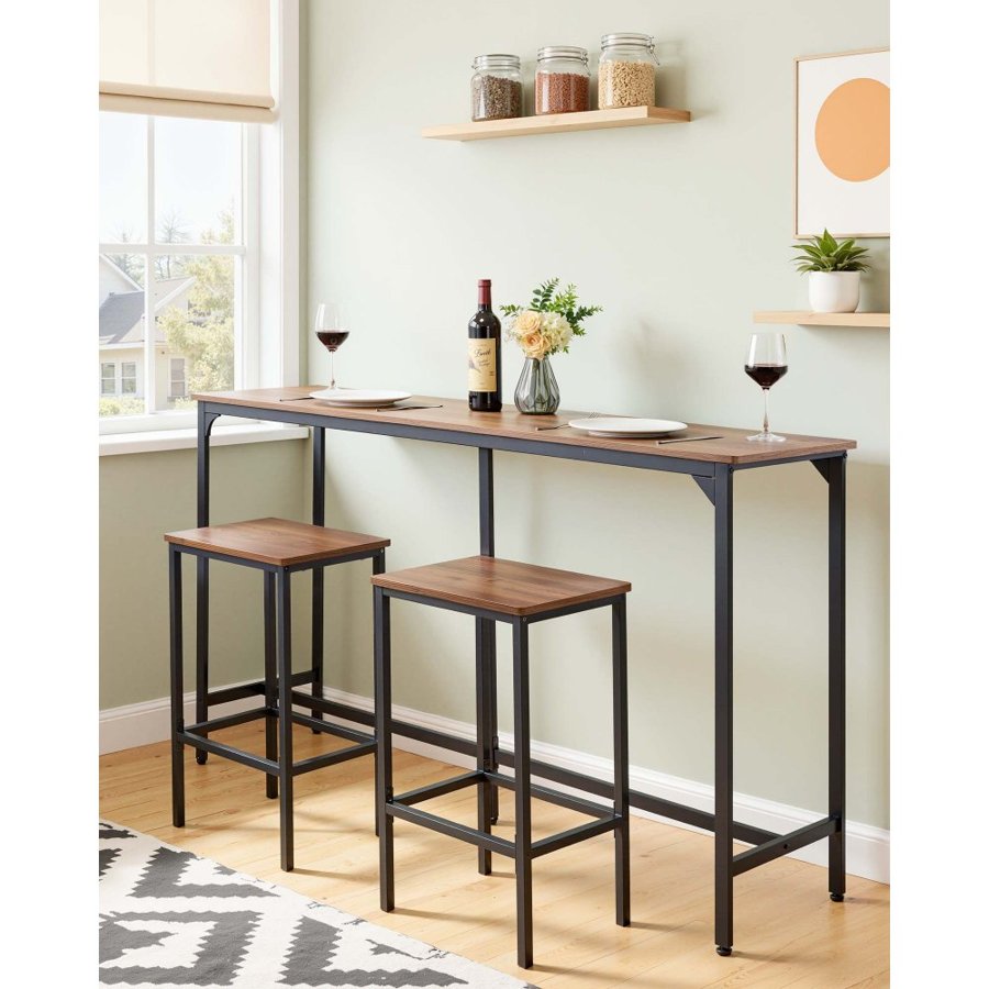 VEVOR Bar Table, 1PCS 1600.2mm Kitchen Bar Table, Tall Dining Tables with Rounded Edge, Rectangular High Top Kitchen Tables for Balcony, Living Room, Light Brown, Black, Extended Horizontal Design