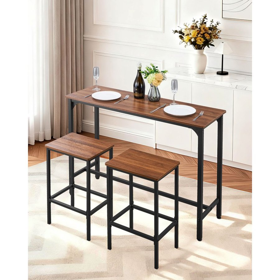 VEVOR 3 Piece Bar Table Set – 47", Rounded Edge, Brown