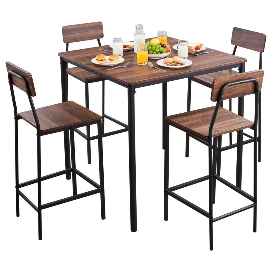 VEVOR Bar Table and Chair Set – 5 Pcs, 35" Pub Table, Walnut