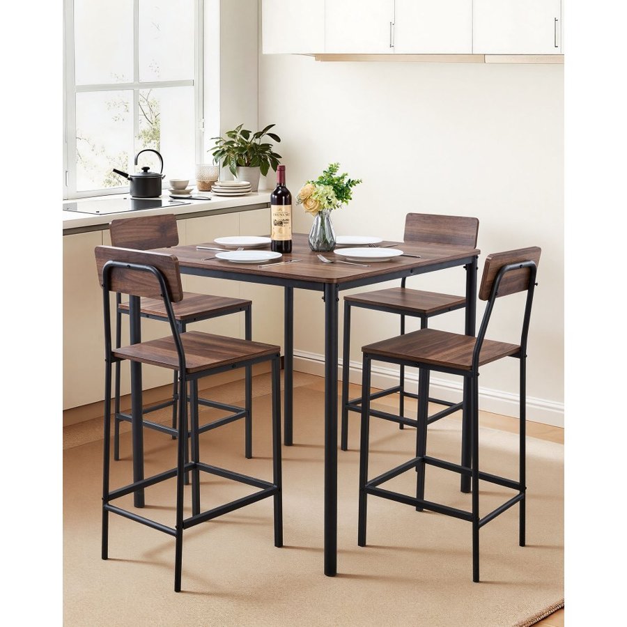 VEVOR Bar Table and Chair Set – 5 Pcs, 35" Pub Table, Walnut