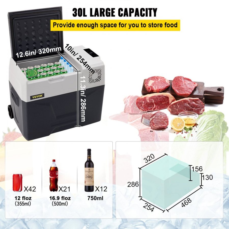 VEVOR Car Refrigerator Cooler – 30L, 12/24V DC, -4°F