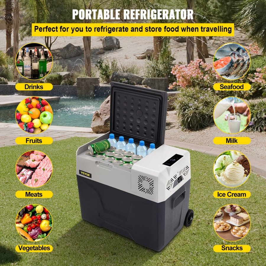VEVOR Portable Mini Car Refrigerator – 40L, Wheels & Handle