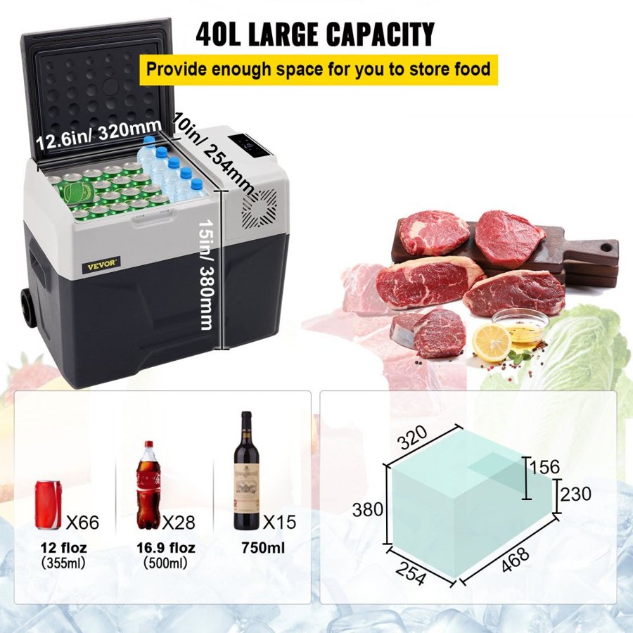 VEVOR Portable Mini Car Refrigerator – 40L, Wheels & Handle