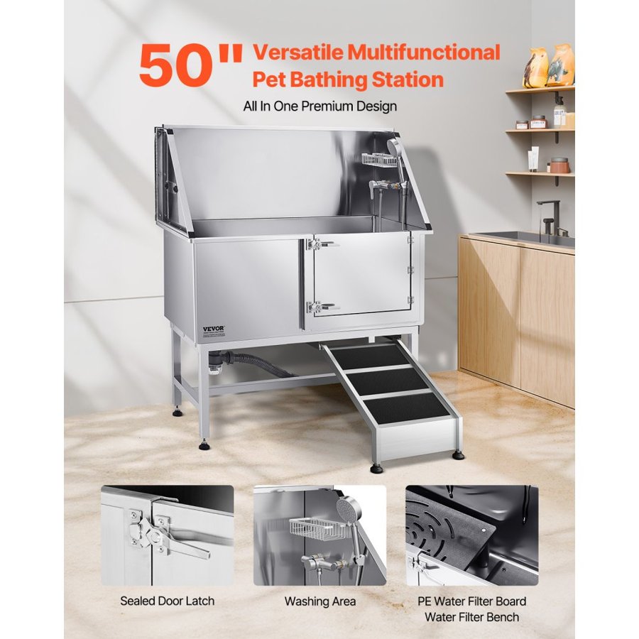VEVOR Stainless Dog Washing Station - 50 Inch, 330 lbs Load