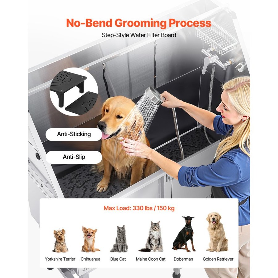 VEVOR Stainless Dog Washing Station - 50 Inch, 330 lbs Load
